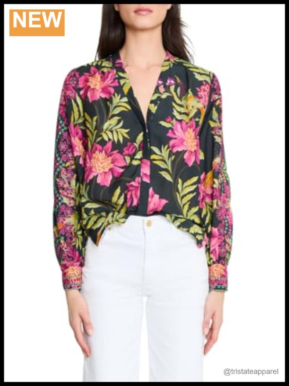 Kobi Halperin Floral Blouse Long Sleeve Collared Neck Women's Relaxed Fit